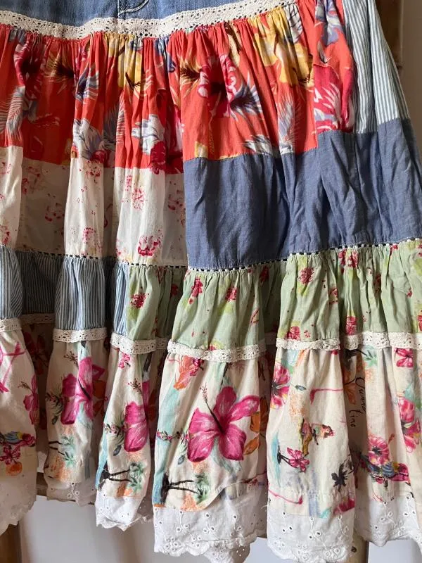 Fustă cloș M | Multicolor, Midi, Talie medie, Cloș fit, Floral & Tropical, Volane, Bumbac - Image 4