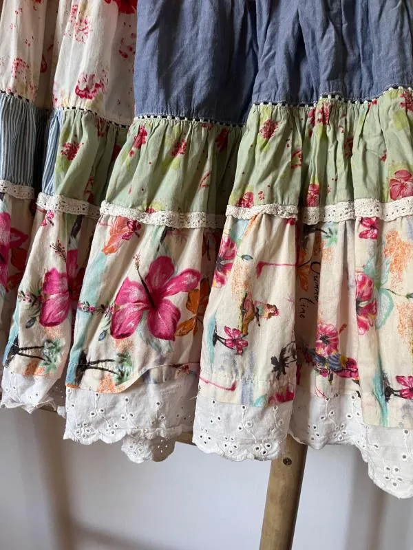 Fustă cloș M | Multicolor, Midi, Talie medie, Cloș fit, Floral & Tropical, Volane, Bumbac - Image 5