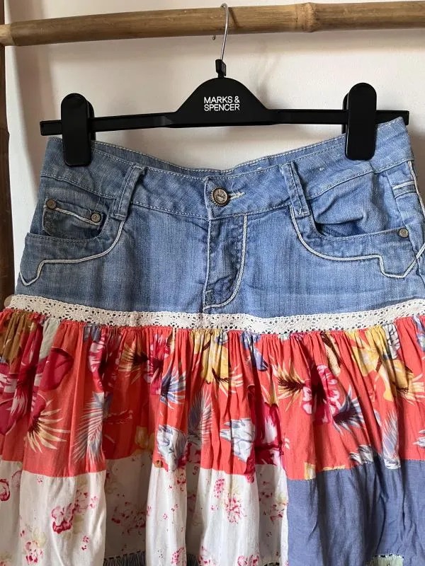 Fustă cloș M | Multicolor, Midi, Talie medie, Cloș fit, Floral & Tropical, Volane, Bumbac - Image 6