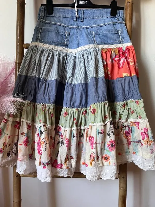 Fustă cloș M | Multicolor, Midi, Talie medie, Cloș fit, Floral & Tropical, Volane, Bumbac - Image 9