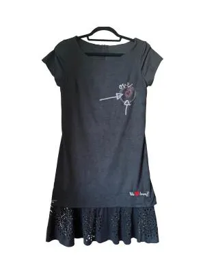 Rochie casual Desigual M | Negru, Mini, Mânecă scurtă, Logo, Dantelă, Sintetic