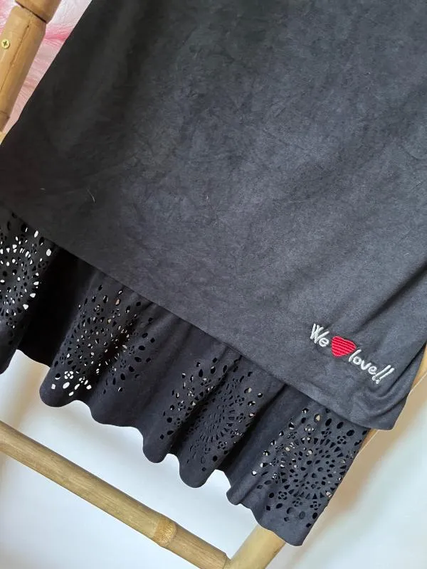 Rochie casual Desigual M | Negru, Mini, Mânecă scurtă, Logo, Dantelă, Sintetic - Image 3