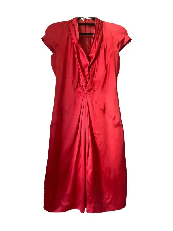 Rochie de seară Hugo Boss S | Roșu, Midi, Mânecă scurtă, Monocrom, Pliuri, Mătase