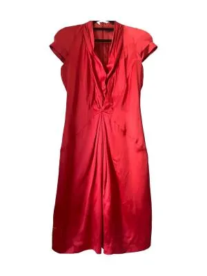 Rochie de seară Hugo Boss S | Roșu, Midi, Mânecă scurtă, Monocrom, Pliuri, Mătase