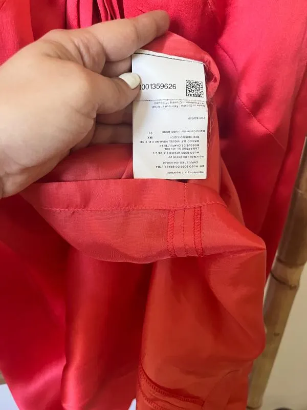 Rochie de seară Hugo Boss S | Roșu, Midi, Mânecă scurtă, Monocrom, Pliuri, Mătase - Image 6