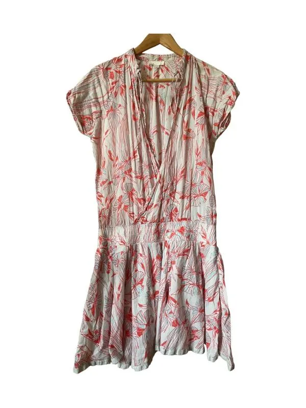 Rochie de vară Diesel S | Bej, Mini, Mânecă scurtă, Floral & Tropical, Design petrecut, Bumbac