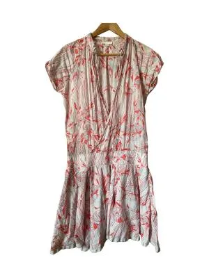 Rochie de vară Diesel S | Bej, Mini, Mânecă scurtă, Floral & Tropical, Design petrecut, Bumbac