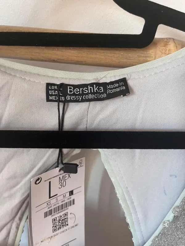 Rochie de ocazie Bershka M | Argintiu, Mini, Fără mâneci, Monocrom, Paiete - Image 8