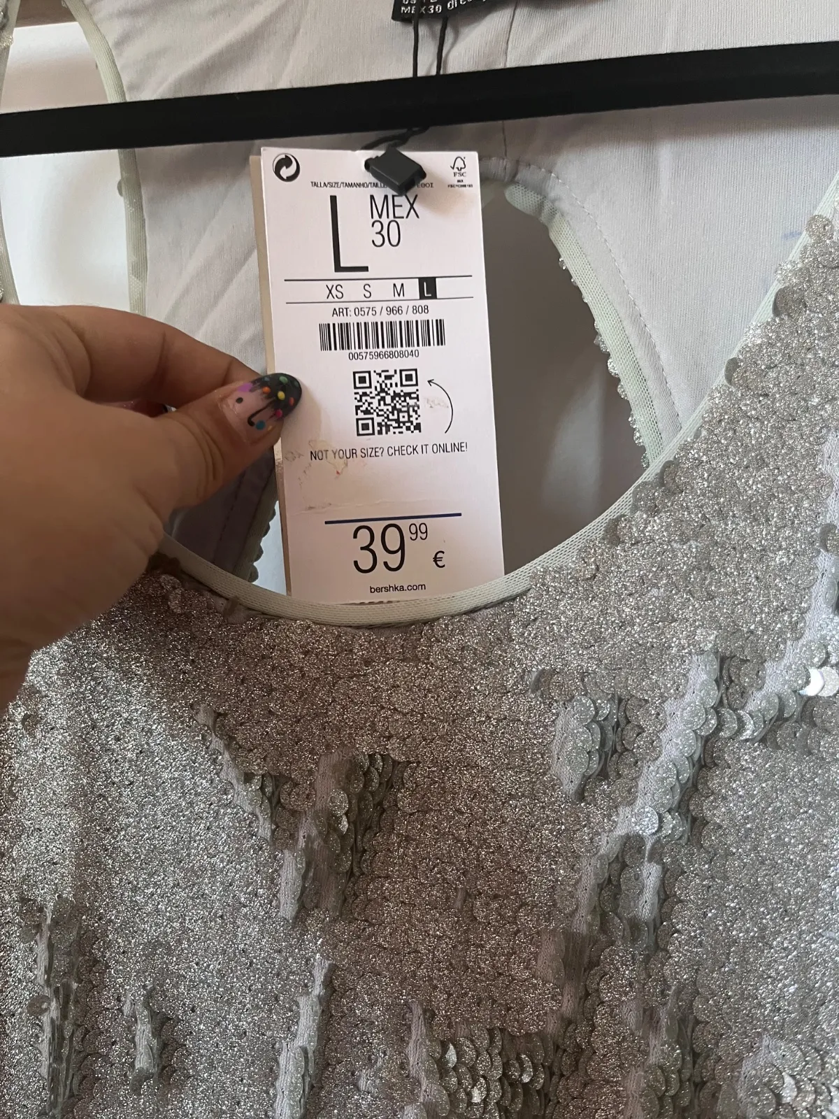 Rochie de ocazie Bershka M | Argintiu, Mini, Fără mâneci, Monocrom, Paiete - Image 9