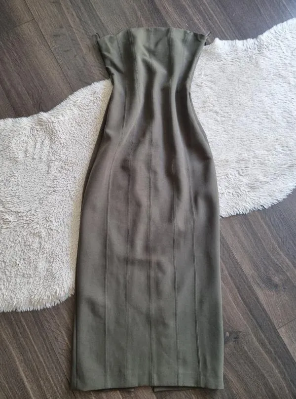 Rochie de seară Zara XS | Khaki, Midi, Cu umerii goi - Image 10
