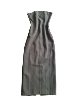 Rochie de seară Zara XS | Khaki, Midi, Cu umerii goi