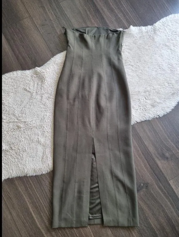 Rochie de seară Zara XS | Khaki, Midi, Cu umerii goi - Image 2
