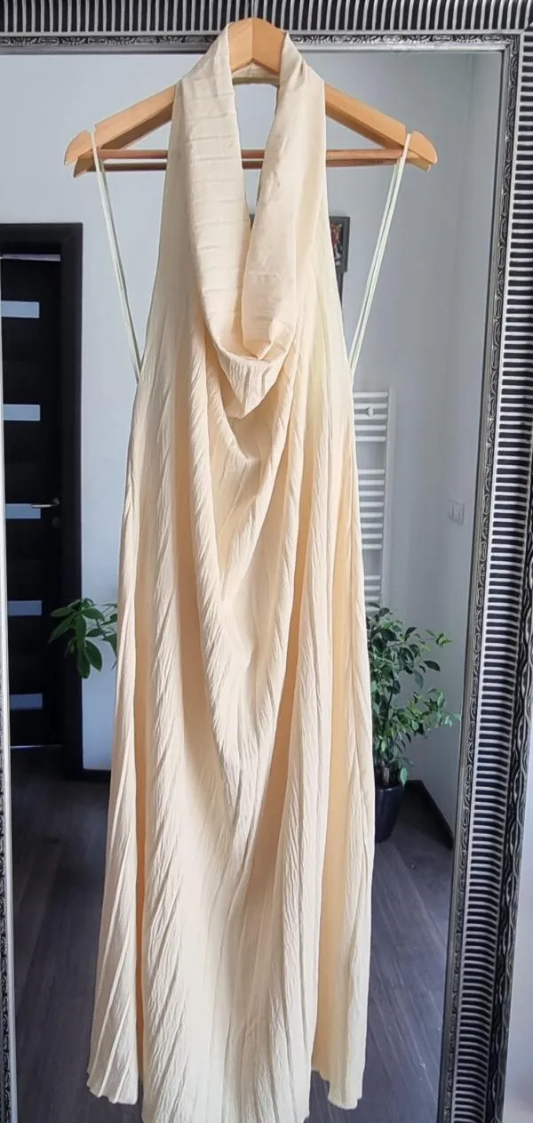 Rochie de seară Zara L | Galben, Midi, Bretele după gât, Pliuri - Image 7
