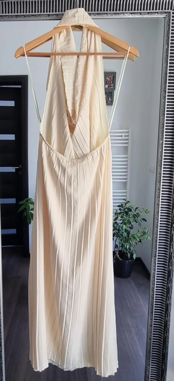 Rochie de seară Zara L | Galben, Midi, Bretele după gât, Pliuri - Image 8
