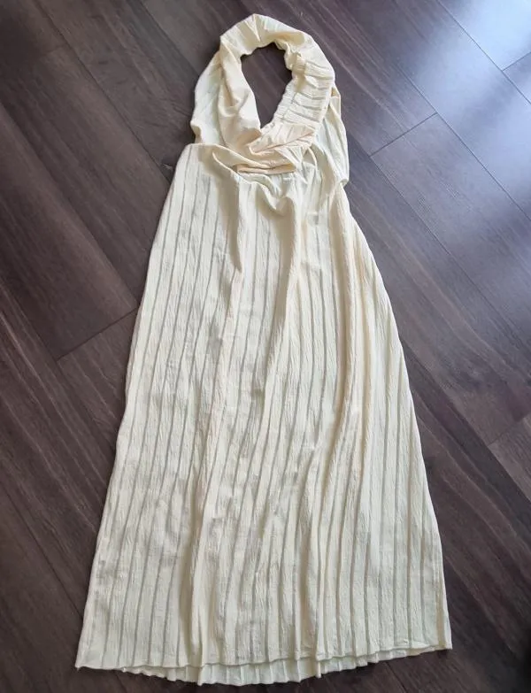 Rochie de seară Zara L | Galben, Midi, Bretele după gât, Pliuri - Image 9
