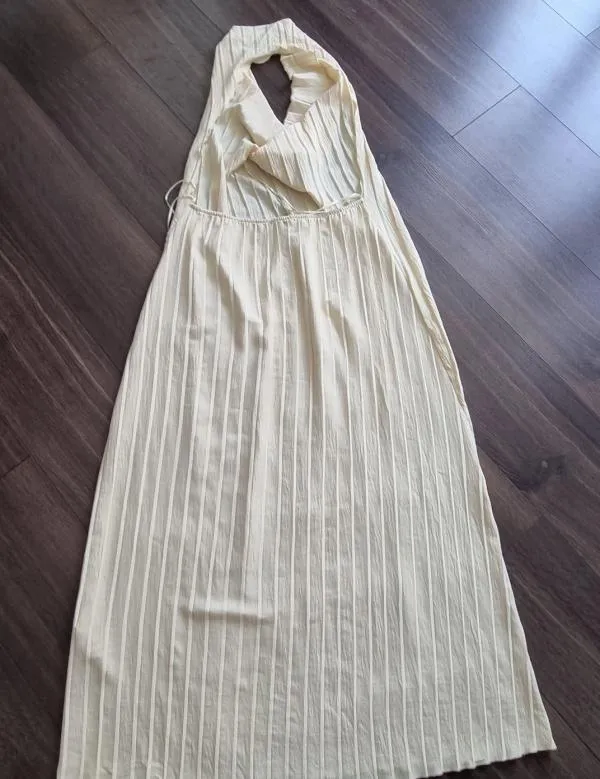 Rochie de seară Zara L | Galben, Midi, Bretele după gât, Pliuri - Image 10