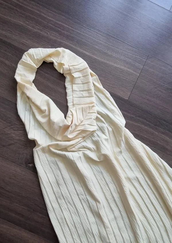 Rochie de seară Zara L | Galben, Midi, Bretele după gât, Pliuri - Image 11