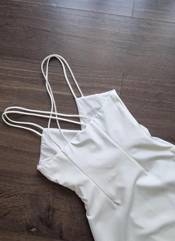 Rochie de vară Zara XS | Alb, Midi, Bretele subțiri, Drapat - Image 5