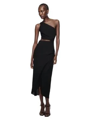Rochie de vară Zara M | Negru, Midi, Pe un umăr, Design asimetric