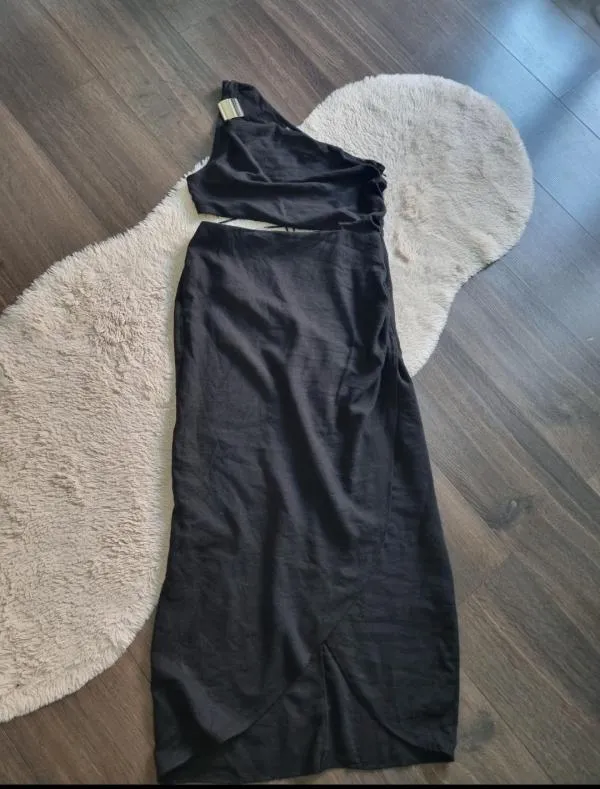 Rochie de vară Zara M | Negru, Midi, Pe un umăr, Design asimetric - Image 5