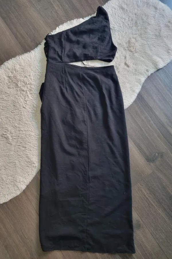 Rochie de vară Zara M | Negru, Midi, Pe un umăr, Design asimetric - Image 6
