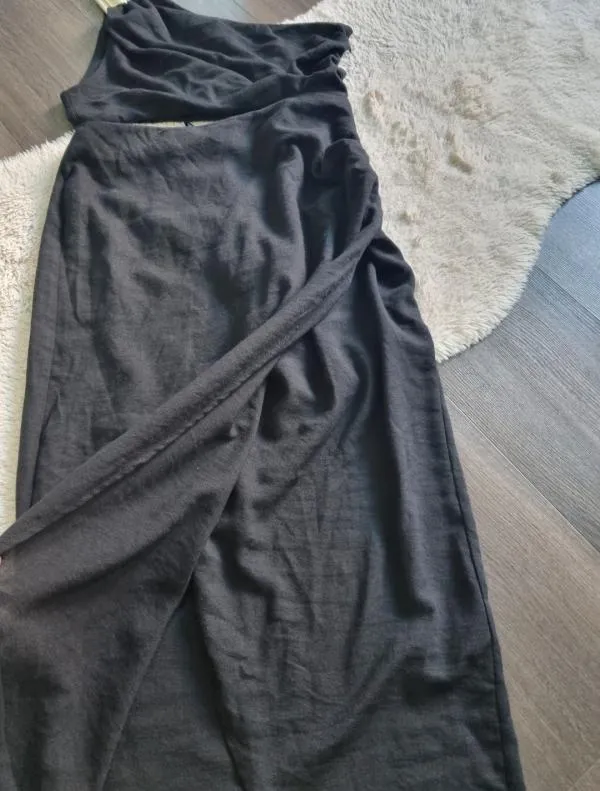 Rochie de vară Zara M | Negru, Midi, Pe un umăr, Design asimetric - Image 7