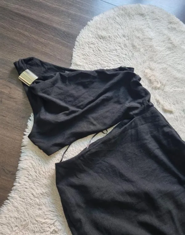 Rochie de vară Zara M | Negru, Midi, Pe un umăr, Design asimetric - Image 8