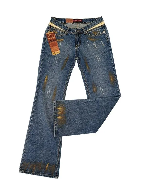 Blugi Veton Jeans S | Albastru, Lungi, Talie joasă, Bootcut fit, Abstract & Color Block, Prespălați Cu umbre