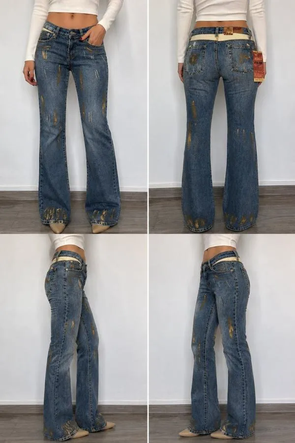 Blugi Veton Jeans S | Albastru, Lungi, Talie joasă, Bootcut fit, Abstract & Color Block, Prespălați Cu umbre - Image 3