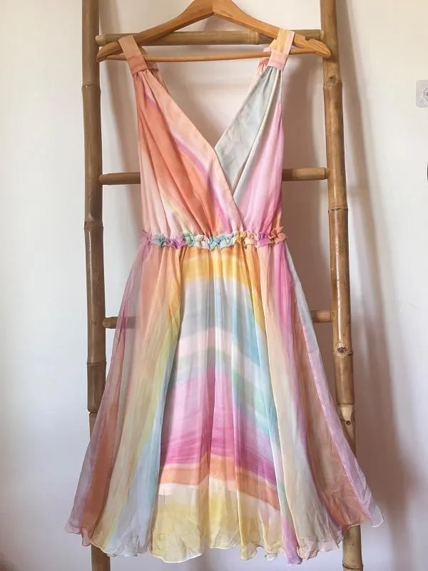 Rochie de vară Patrizia Pepe S | Multicolor, Midi, Fără mâneci, Abstract & Color Block, Pliuri, Vâscoză - Image 12