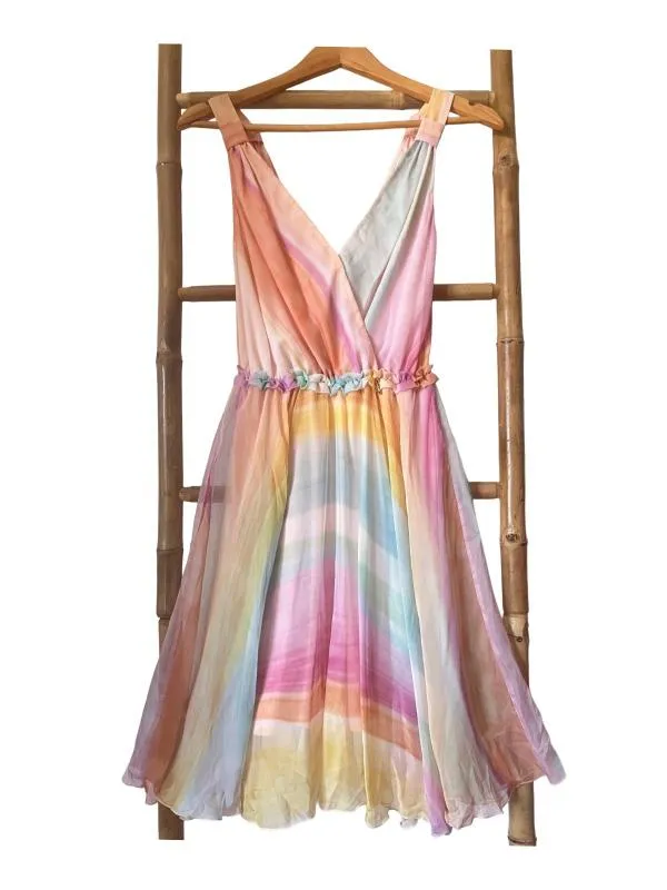 Rochie de vară Patrizia Pepe S | Multicolor, Midi, Fără mâneci, Abstract & Color Block, Pliuri, Vâscoză