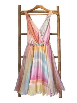Rochie de vară Patrizia Pepe S | Multicolor, Midi, Fără mâneci, Abstract & Color Block, Pliuri, Vâscoză