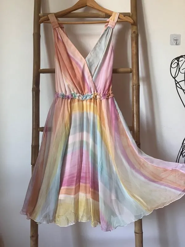 Rochie de vară Patrizia Pepe S | Multicolor, Midi, Fără mâneci, Abstract & Color Block, Pliuri, Vâscoză - Image 2