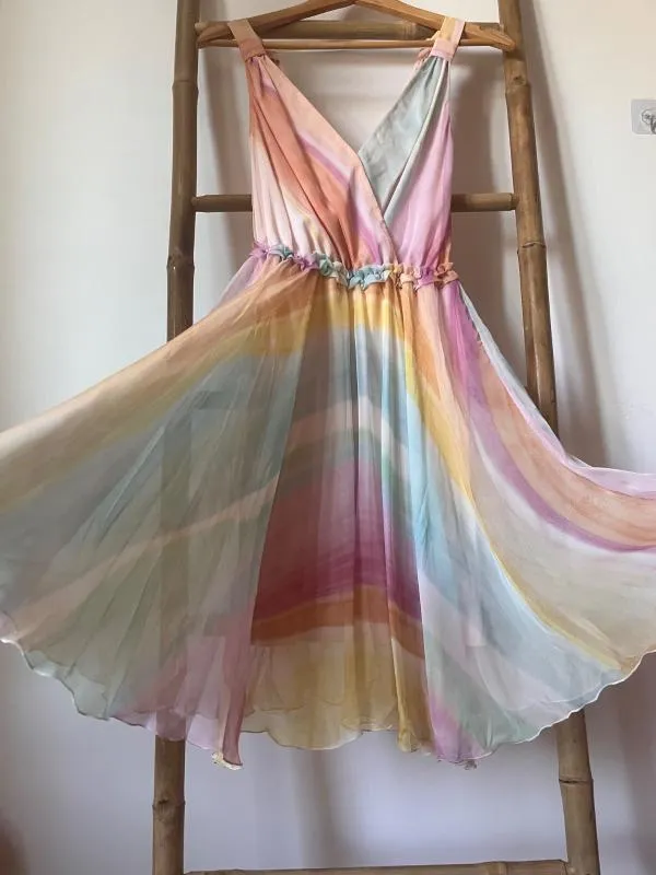 Rochie de vară Patrizia Pepe S | Multicolor, Midi, Fără mâneci, Abstract & Color Block, Pliuri, Vâscoză - Image 3
