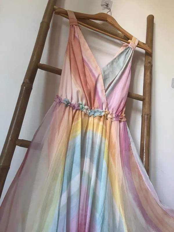 Rochie de vară Patrizia Pepe S | Multicolor, Midi, Fără mâneci, Abstract & Color Block, Pliuri, Vâscoză - Image 5