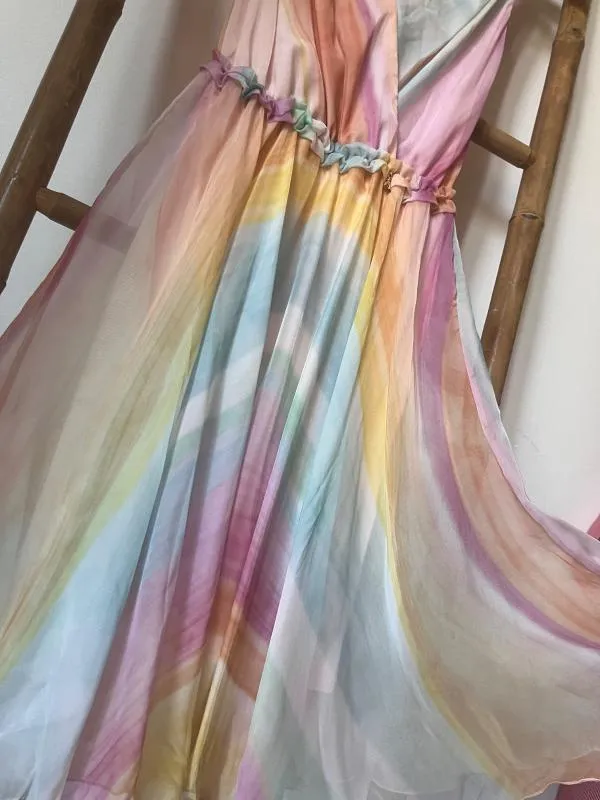 Rochie de vară Patrizia Pepe S | Multicolor, Midi, Fără mâneci, Abstract & Color Block, Pliuri, Vâscoză - Image 6