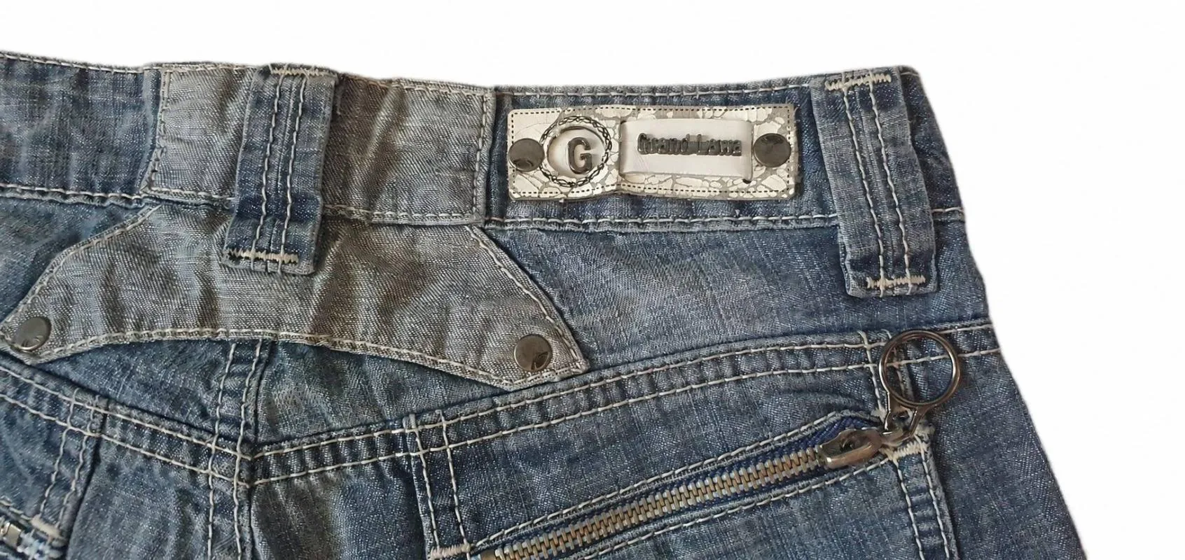 Blugi Grand Lawa XS | Albastru, Lungi, Talie joasă, Straight (Drepți) fit, Monocrom, Prespălați Cu umbre - Image 4