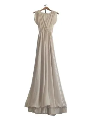 Rochie de seară PNK XS | Bej, Maxi, Fără mâneci, Monocrom, Decolteu în V, Mătase