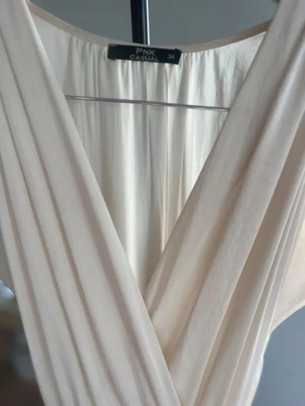 Rochie de seară PNK XS | Bej, Maxi, Fără mâneci, Monocrom, Decolteu în V, Mătase - Image 3