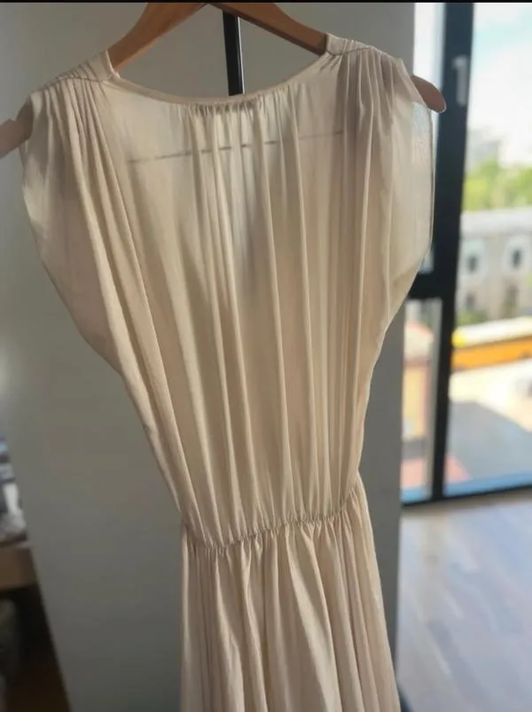 Rochie de seară PNK XS | Bej, Maxi, Fără mâneci, Monocrom, Decolteu în V, Mătase - Image 4