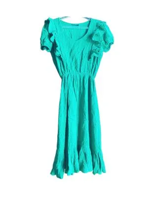 Rochie de vară Ramona Badescu S | Verde, Midi, Mânecă scurtă, Volane, Bumbac