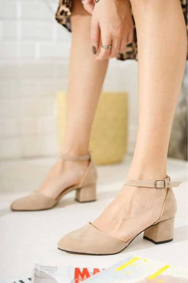 Pantofi cu toc mic gros baretă Trendyol EU 40 | Bej - Image 3