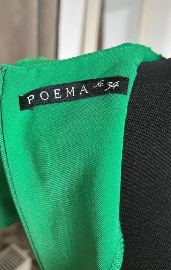 Rochie dreaptă Poema XS | Verde, Midi, Mânecă scurtă, Volane, Poliester - Image 6