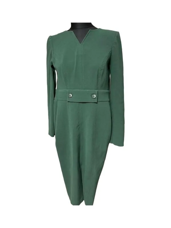 Rochie dreaptă Poema EU 34 | Verde, Maxi, Mânecă lungă, Decolteu în V, Poliester