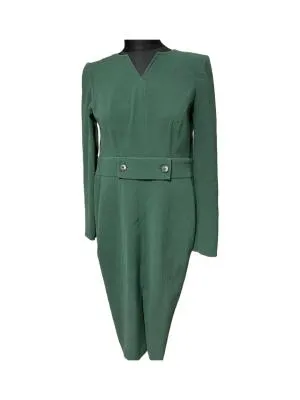 Rochie dreaptă Poema EU 34 | Verde, Maxi, Mânecă lungă, Decolteu în V, Poliester