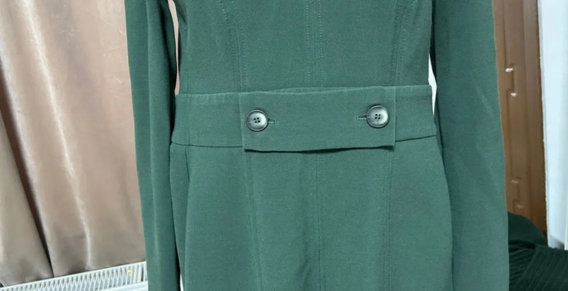 Rochie dreaptă Poema EU 34 | Verde, Maxi, Mânecă lungă, Decolteu în V, Poliester - Image 3
