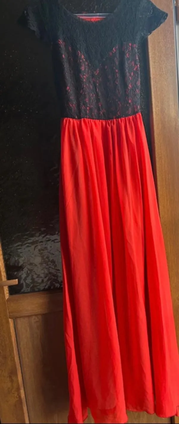 Rochie de seară XS | Roșu, Maxi, Mânecă scurtă, Dantelă - Image 2