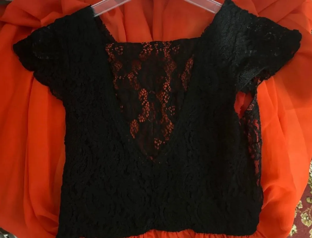 Rochie de seară XS | Roșu, Maxi, Mânecă scurtă, Dantelă - Image 4