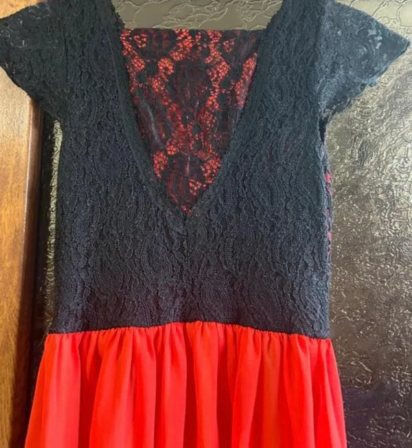 Rochie de seară XS | Roșu, Maxi, Mânecă scurtă, Dantelă - Image 5