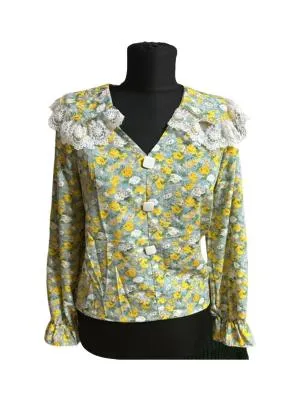 Bluză S | Multicolor, Normal, Mânecă lungă, Relaxed Lejer fit, Floral & Tropical, Dantelă, Poliester